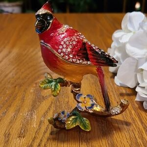 Ciel Elegant Embellished Red and Gold Bird Pill Case